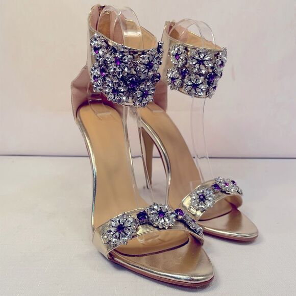 Elegant Gold Rhinestone Embellished Women's Heels Size 37 EUC - Picture 1 of 7
